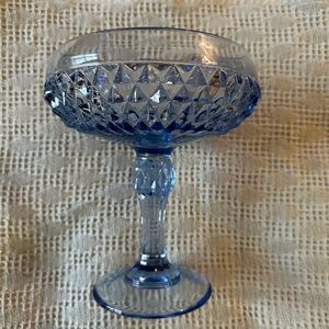 Indiana Glass Diamond‎ Point Tall Footed Compote Bowl In Regal Blue 7.5" tall.